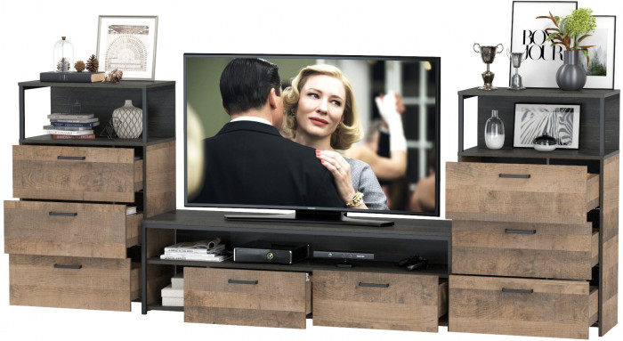 Трувор 13.70 Тумба под ТВ + 13.307.02 Комод + 13.307.02 Комод, дуб гранж песочный/интра