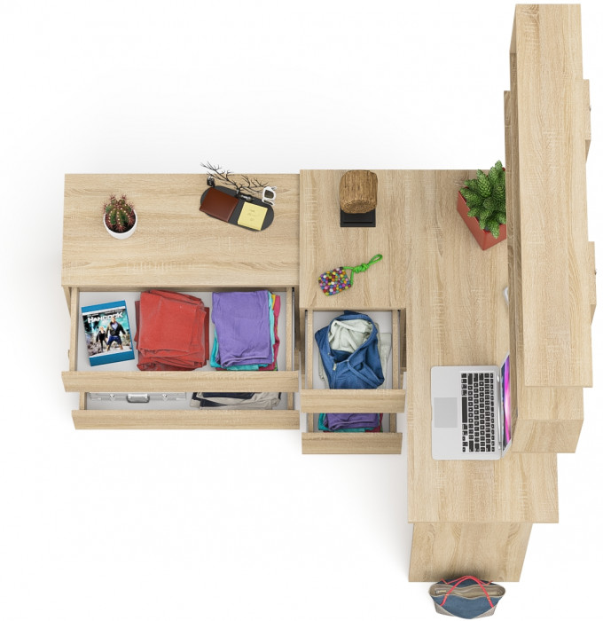 Мори компьютерный стол МС-16 левый + Комод МК800.1 + Полка 1200, дуб сонома