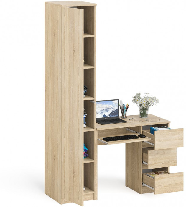 Мори компьютерный стол МС-6 правый + Пенал МШ400.1, дуб сонома