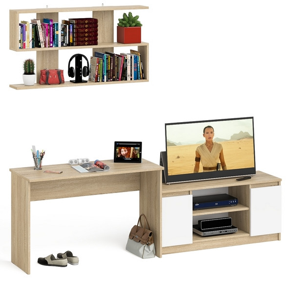 Мори письменный стол МСП1200.1 + Тумба МТВ1200.1 + Полка 1200, дуб сонома/белый