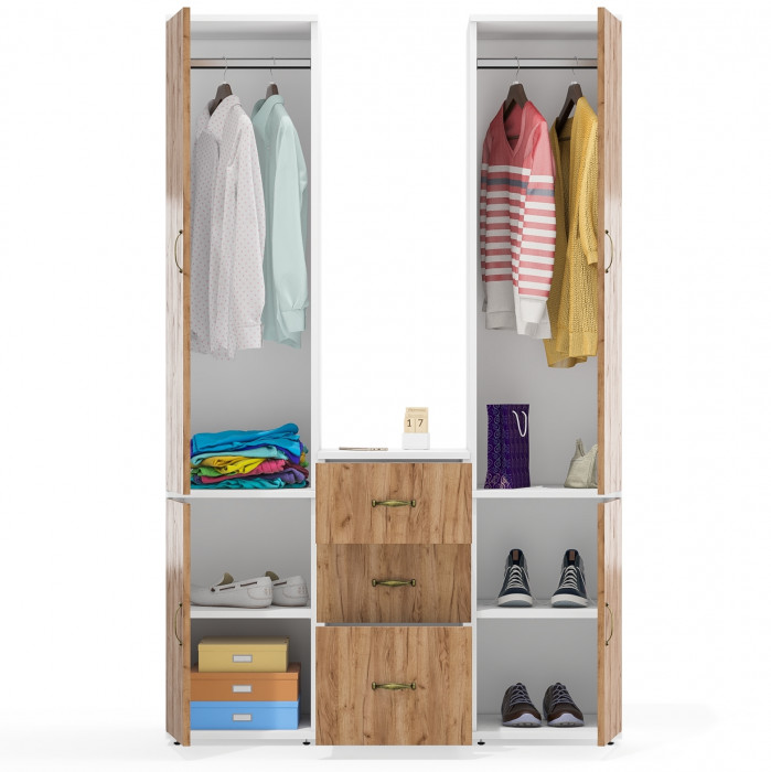 Лидер-8 Пенал МД 23Б + Пенал МД 23Б + Тумба МД 3.16, белый шагрень/крафт золото