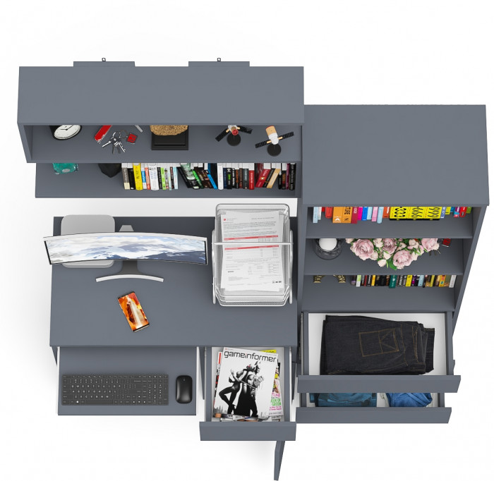 Мори компьютерный стол МС-1 правый + Стеллаж МСТ600.3 + Полка 900, графит