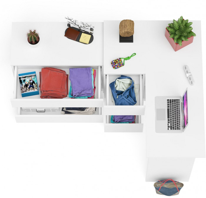 Мори Стол компьютерный МС-16 левый + Комод МК800.1, цвет белый, ШхГхВ 204,8х84,9х76,6 см., выдвижные ящики слева, НЕ универсальная сборка