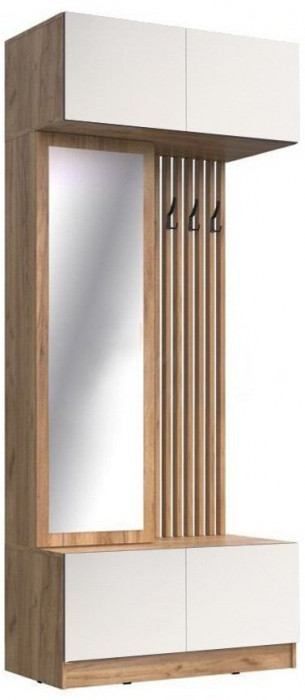 Модульная прихожая Роджина, комп.4 (Белый глянец, Дуб Крафт Золотой)