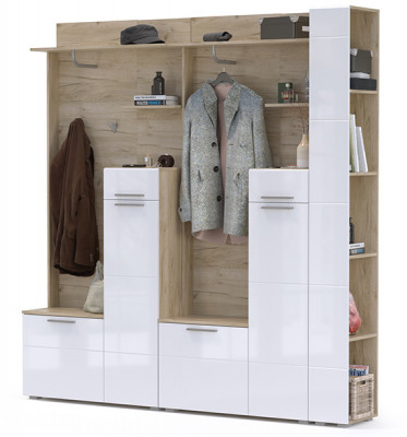 Лайн Прихожая № 07, дуб крафт серый/фасады МДФ белый глянец