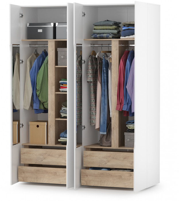 Муссон 13.198 Шкаф двухстворчатый + 13.198 Шкаф двухстворчатый, белый/дуб эндгрейн элегантный