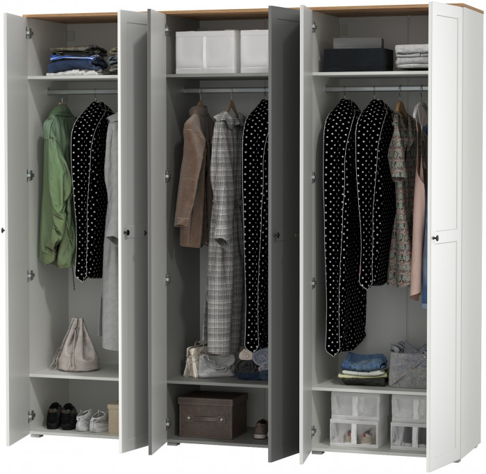 Остин 13.224 Шкаф 3 шт., белый шагрень/серый графит/дуб крафт золотой