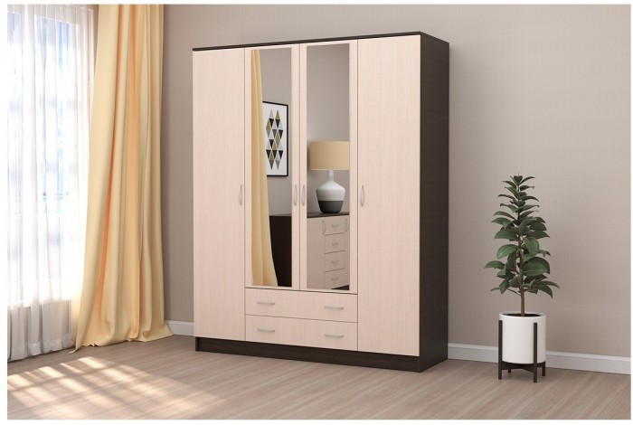 Кэт-7 Шкаф 4 -створчатый (Крафт золотой / Графит)