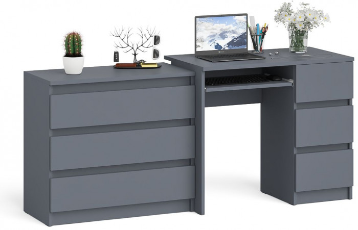 Мори Стол компьютерный МС-6 правый + Комод МК800.1, цвет графит, ШхГхВ 170,4х50х76,6 см., выдвижные ящики справа, НЕ универсальная сборка
