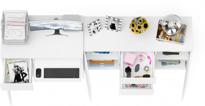 Мори компьютерный стол МС-1 левый + Комод МК1200.3, белый