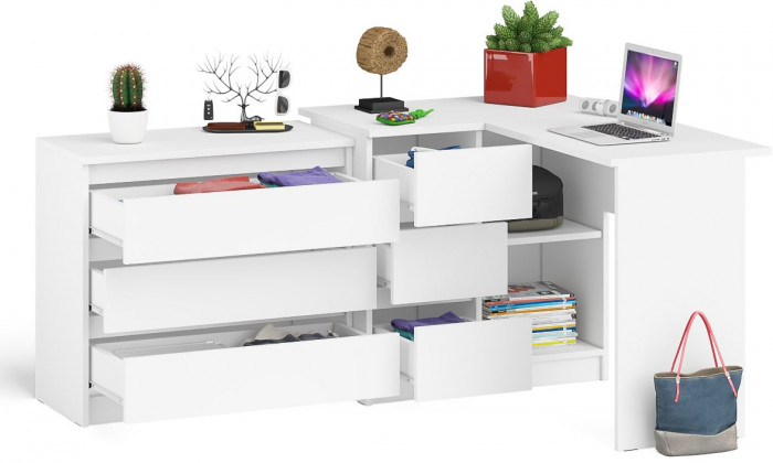 Мори компьютерный стол МС-16 левый + Комод МК800.1, белый