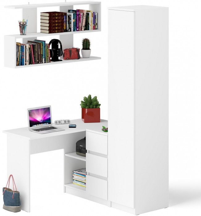Мори компьютерный стол МС-16 правый + Пенал МШ400.1 + Полка 1200, белый