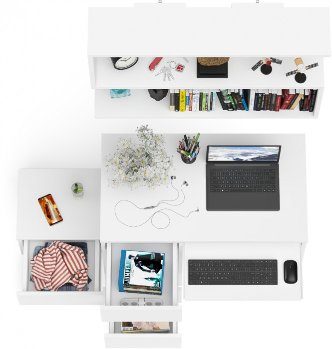 Мори компьютерный стол МС-6 левый + Тумба ТМП400.1 + Полка 900, белый