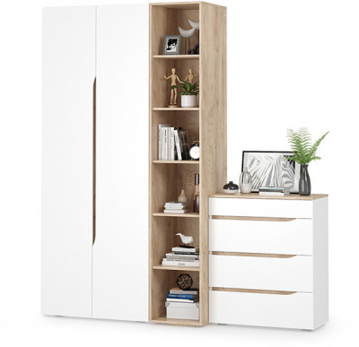 Муссон 13.198 Шкаф двухстворчатый + 13.349 Стеллаж + 13.97 Комод, белый/дуб эндгрейн элегантный