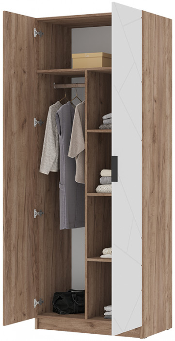 ОРЕГОН ШК 02 Шкаф 2х-створчатый (800х2100х500) Фасад МДФ БЕЛЫЙ СУПЕРМАТ,ДУБ КРАФТ ТАБАЧНЫЙ/Корпус ДУБ КРАФТ ТАБАЧНЫЙ