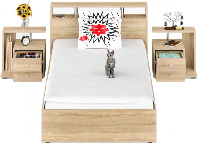 Камелия Кровать 1200 + две тумбы, дуб сонома