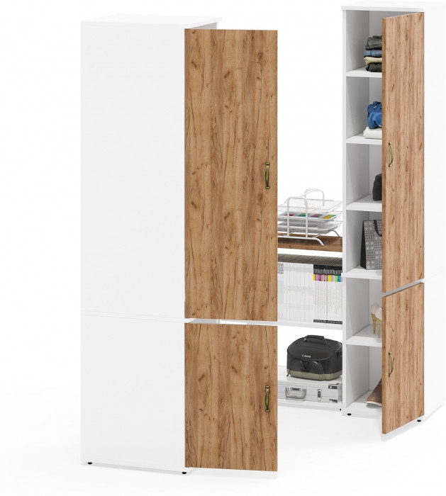 Лидер-8 Пенал МД 23Б + Стол + Пенал 22Б, белый шагрень/крафт золото