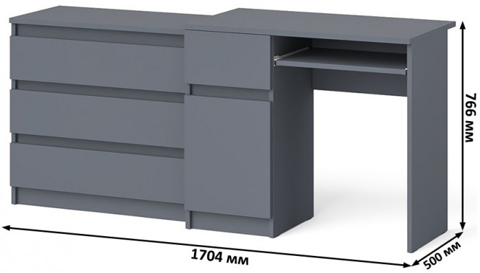Мори компьютерный стол МС-1 левый + Комод МК800.1, графит