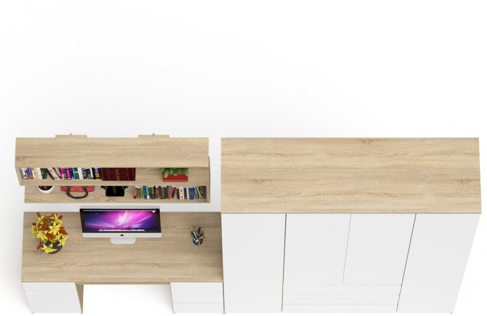 Мори компьютерный стол МС-2 + Шкаф МШ1600.1 + Полка 1200, дуб сонома/белый