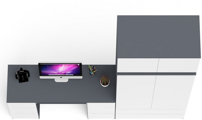 Мори Стол компьютерный МС-2 + Шкаф МШ900.1 + Антресоль МА900.1, цвет графит/белый, ШхГхВ 225,8х50,4х234,2 см., универсальная сборка