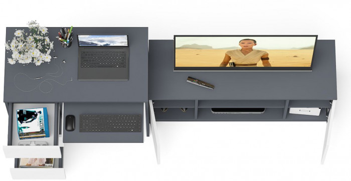 Мори Стол компьютерный МС-6 левый + Тумба МТВ1200.1, цвет графит/белый, ШхГхВ 210,4х50х76,6 см., выдвижные ящики слева, НЕ универсальная сборка