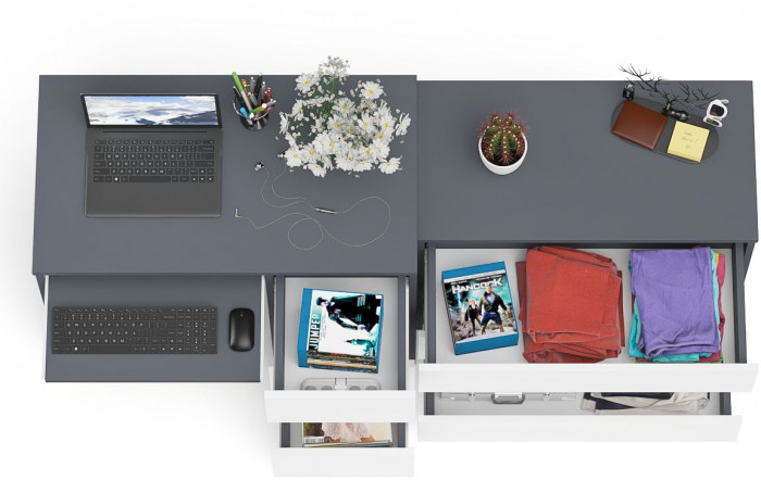 Мори Стол компьютерный МС-6 правый + Комод МК800.1, цвет графит/белый, ШхГхВ 170,4х50х76,6 см., выдвижные ящики справа, НЕ универсальная сборка