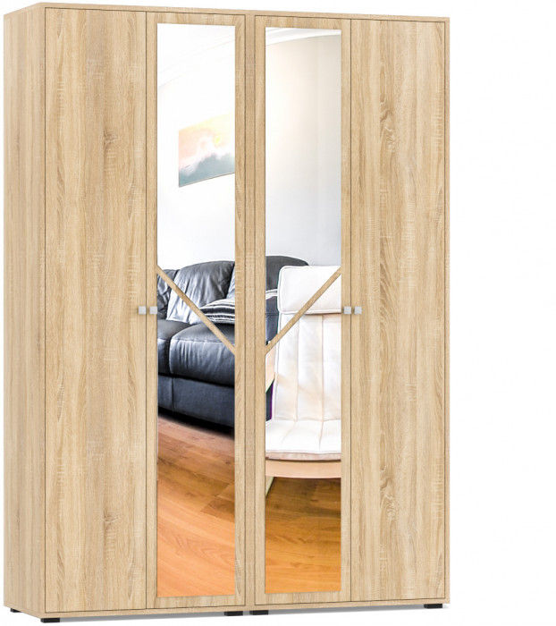 Камелия спальня № 11 Кровать с ящиками 1800 + Две тумбы + Комод + Шкаф 4-х створчатый, дуб сонома