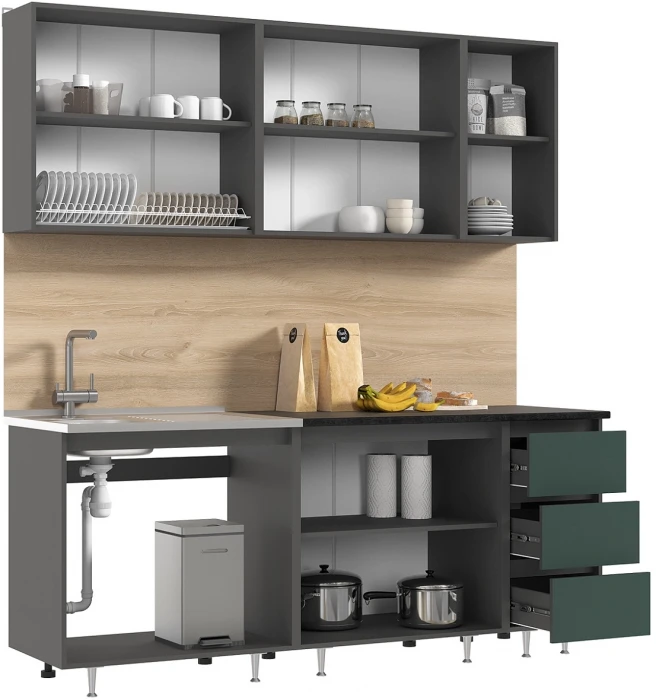 Кухня Челси 2,0м, Графит/Изумрудный (Кастилло темный)