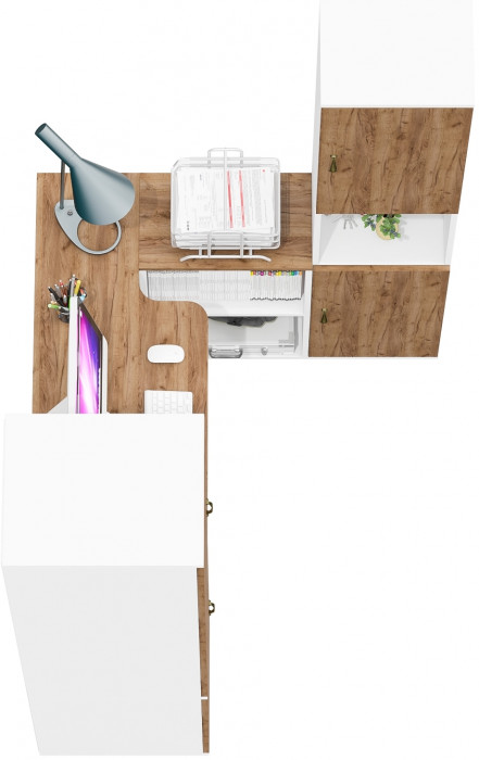 Лидер-8 Пенал МД 23Б + Стол + Пенал, белый шагрень/крафт золото
