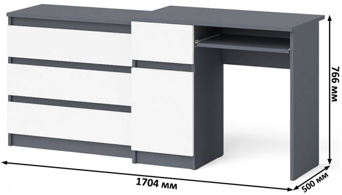 Мори компьютерный стол МС-1 левый + Комод МК800.1, графит/белый