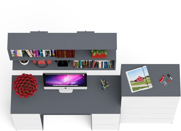 Мори компьютерный стол МС-2 + Комод МК700.5 + Полка 1200, графит/белый