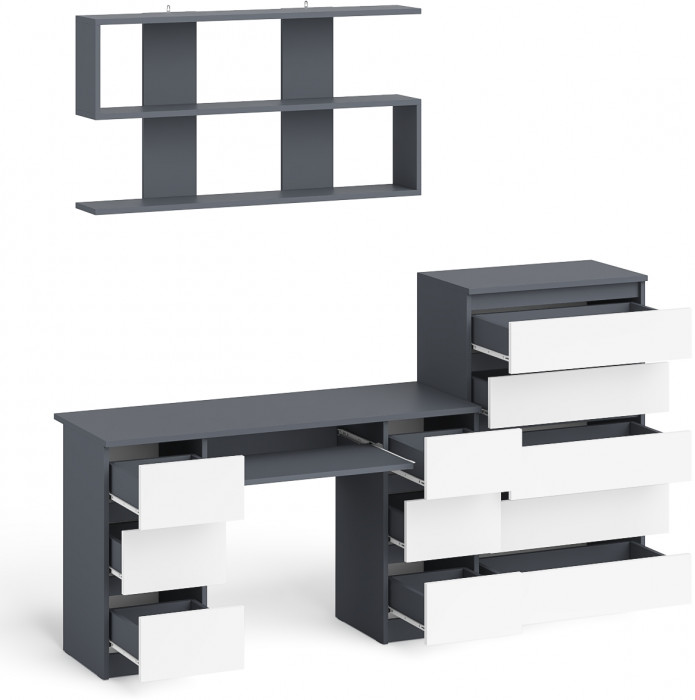 Мори компьютерный стол МС-2 + Комод МК700.5 + Полка 1200, графит/белый
