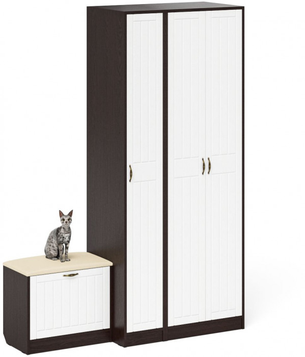 Прихожая П-6 Компоновка № 45, венге/фасады МДФ белое дерево фрезеровка прованс