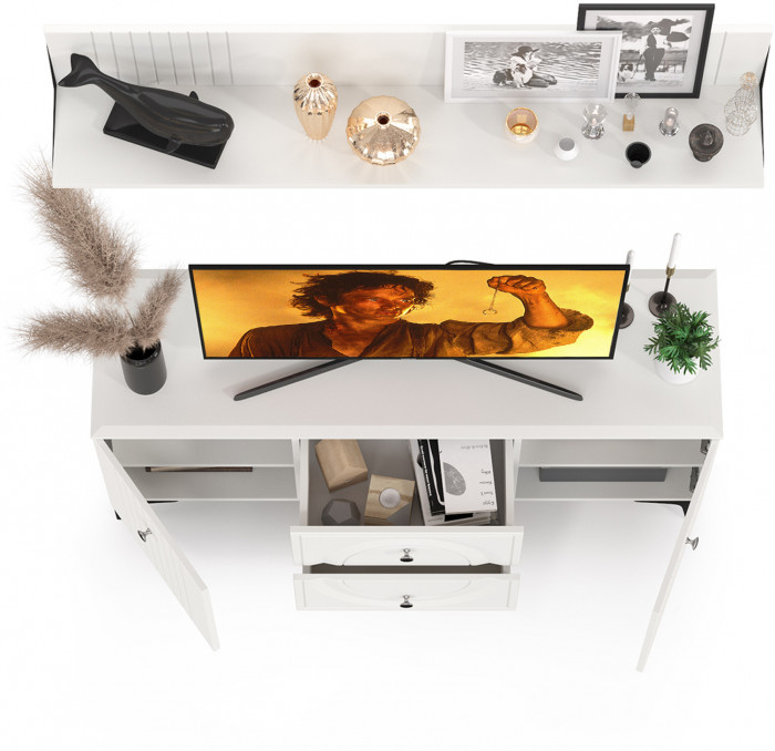 Валенсия Гостиная № 050, ЛДСП белый шагрень/МДФ белый шагрень