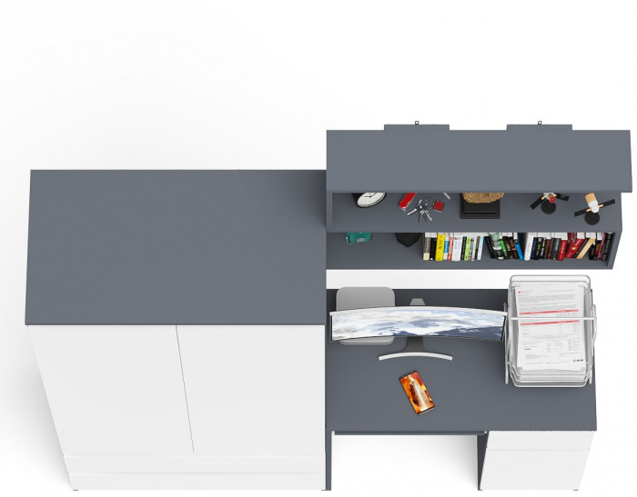 Мори компьютерный стол МС-1 правый + Шкаф МШ900.1 + Полка 900, графит/белый