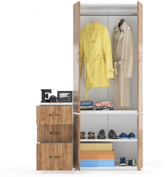 Лидер-8 Шкаф МД 19Б + Тумба МД 3.16, цвет белый шагрень/крафт золото, ШхГхВ 120х50х190 см., универсальная сборка