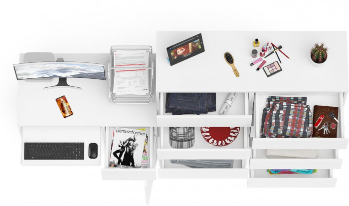 Мори компьютерный стол МС-1 правый + Комод МК1200.10, белый