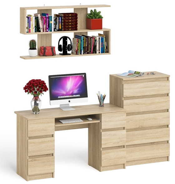 Мори компьютерный стол МС-2 + Комод МК700.5 + Полка 1200, дуб сонома