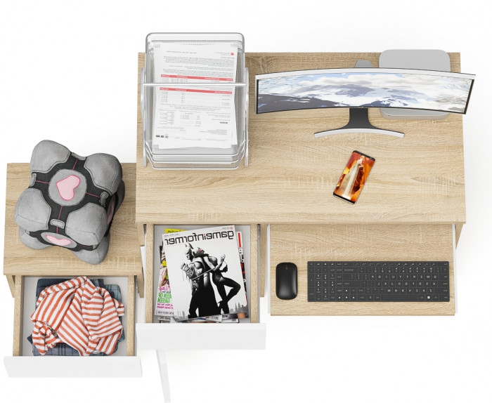 Мори Стол компьютерный МС-1 левый + Тумба ТМП400.1, цвет дуб сонома/белый, ШхГхВ 130,4х50х76,6 см., выдвижной ящик слева, НЕ универсальная сборка