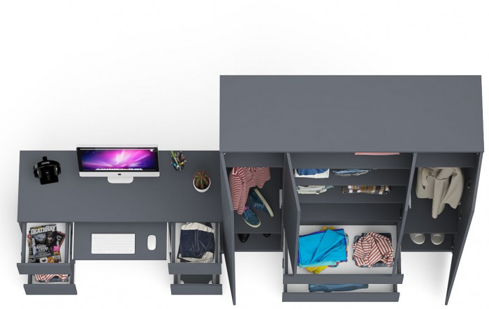 Мори компьютерный стол МС-2 + Шкаф МШ1600.1, графит