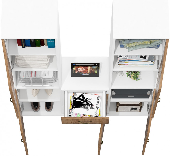 Лидер-8 Пенал + Пенал + Тумба МД 3.15, белый шагрень/крафт золото