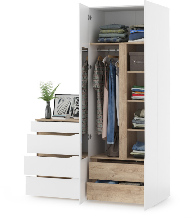 Муссон 13.198 Шкаф двухстворчатый + 13.97 Комод, белый/дуб эндгрейн элегантный