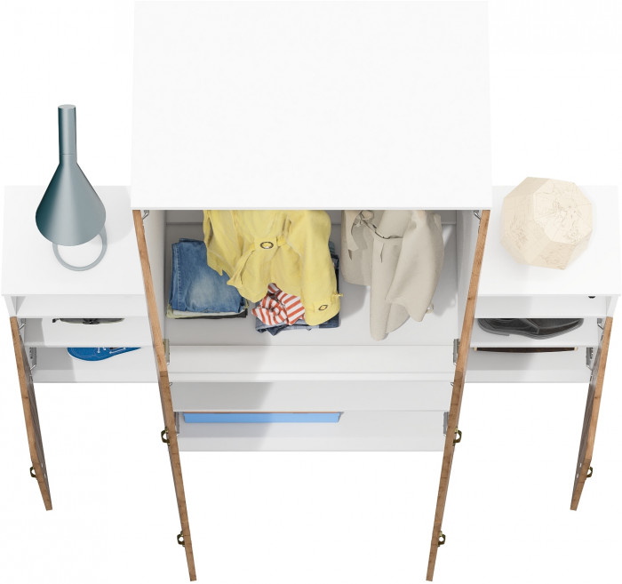 Лидер-8 Шкаф МД 19Б + Тумба МД 3.19 + Тумба МД 3.19, цвет белый шагрень/крафт золото, ШхГхВ 160х50х190 см., универсальная сборка