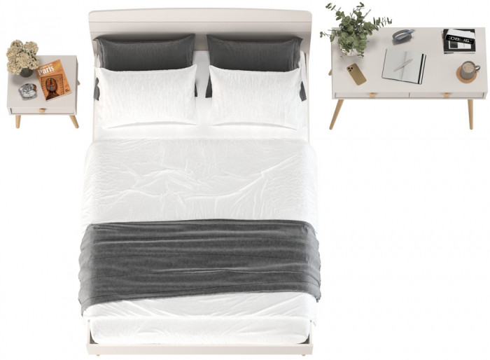 Афина Спальня Кровать 1400 + Стол + Тумба, кашемир серый