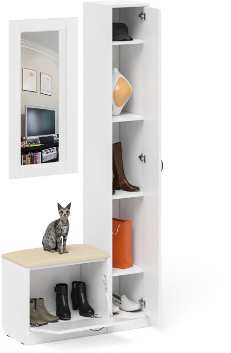 Прихожая П-6 Компоновка № 20, белая шагрень/фасады МДФ белое дерево фрезеровка прованс