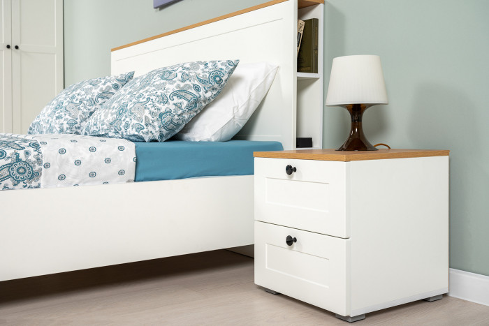 Остин 11.53 Кровать + ортопед, цвет белый шагрень/дуб крафт золотой, ШхГхВ 164,6х217,2х99,3 см., сп. м. 1600х2000 мм, б/м