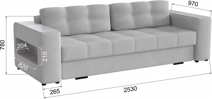 Диван раскладной Доро, светло-серый/мдф холст белый