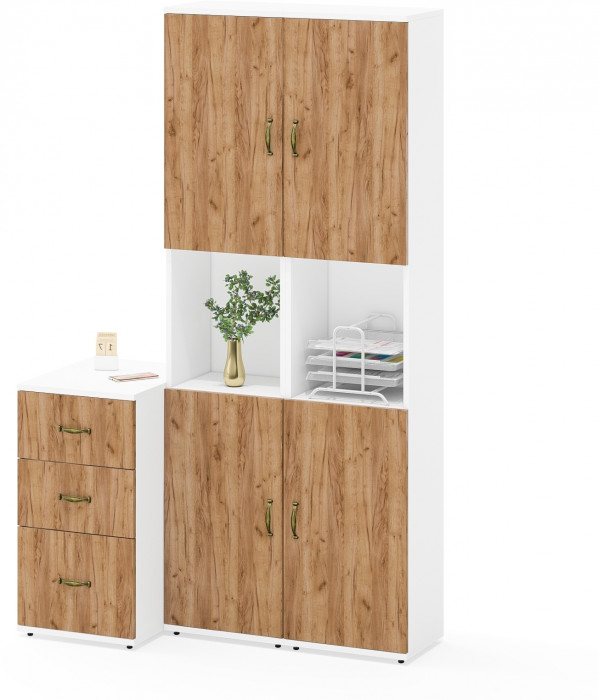 Лидер-8 Пенал + Пенал + Тумба МД 3.16, белый шагрень/крафт золото