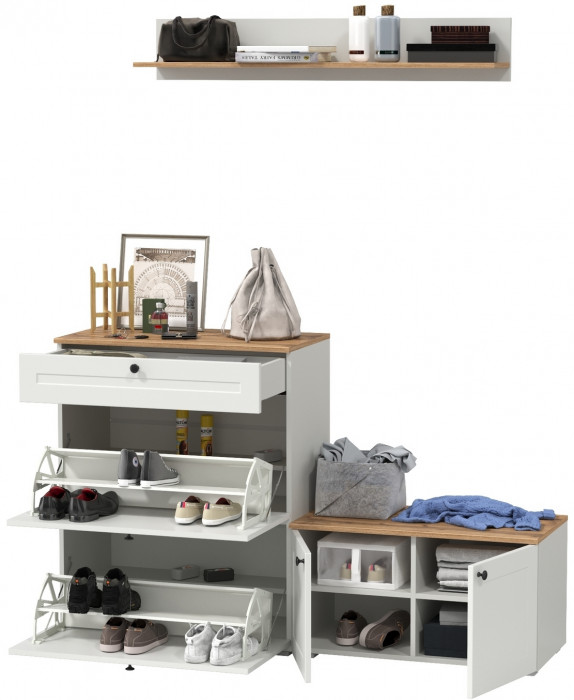 Остин Прихожая 65, цвет белый шагрень/дуб крафт золотой, ШхГхВ 160х41,9х160 см., универсальная сборка