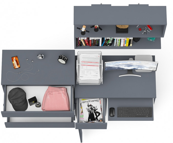 Мори компьютерный стол МС-1 левый + Комод МК800.4 + Полка 900, графит